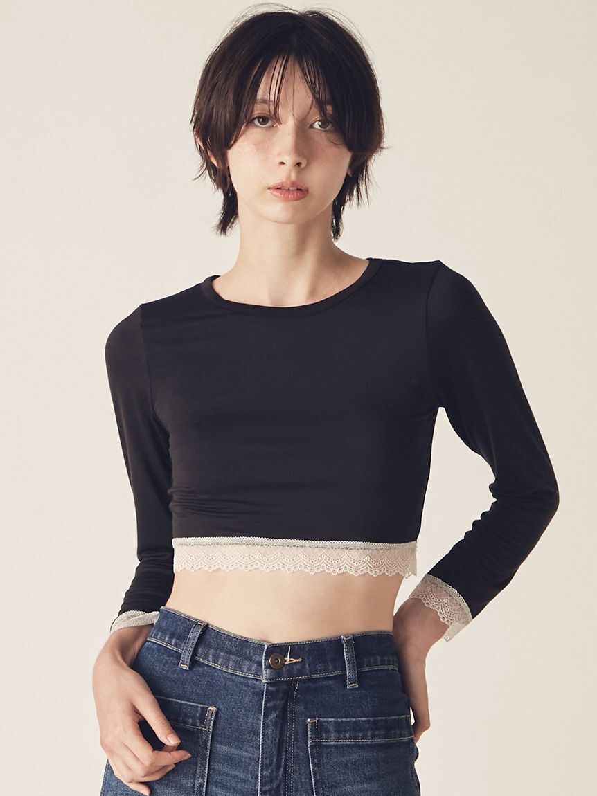 LILY BROWN Lingerie「【LILY BROWN Lingerie】メルティヒートクルーネック（吸湿発熱機能付）」|Tシャツ・カットソー|BLK