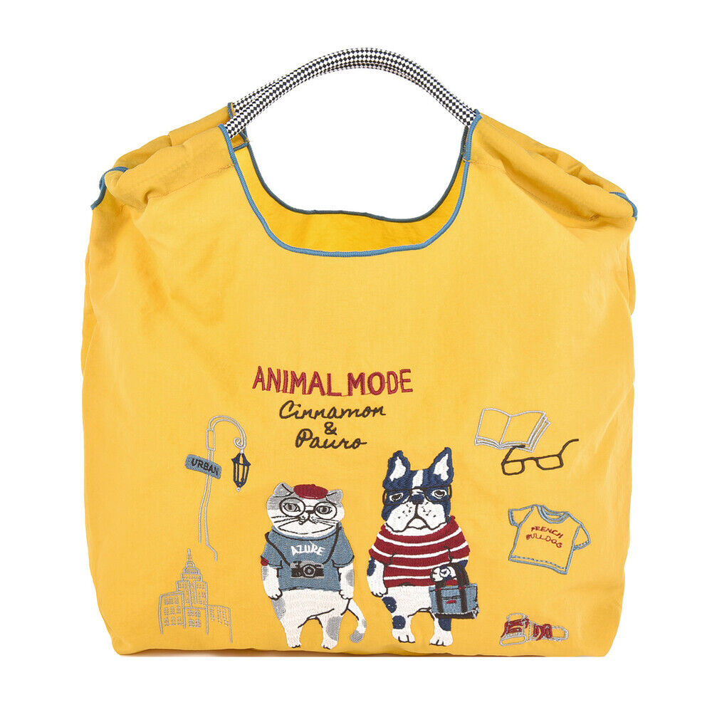 BACKYARD FAMILY「刺繍 ワッシャーバッグ M アニマル 通販 ワッシャーバック サブバッグ サブバック トート」|トートバッグ|イエロー1