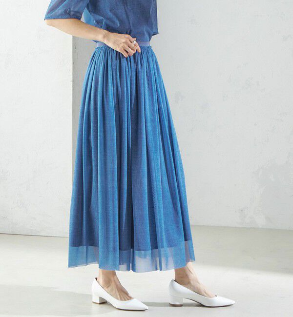 SHIPS for women「troisiemeCHACO:〈手洗い可能〉デニム プリント チュール スカート」|スカート|ブルー