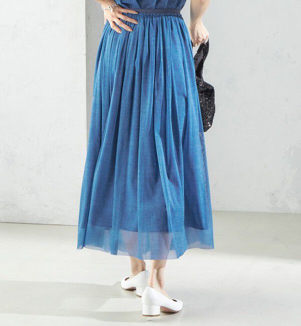 SHIPS for women「troisiemeCHACO:〈手洗い可能〉デニム プリント チュール スカート」|スカート|