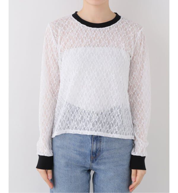 SLOBE IENA「nap/ナップ Contrast Lace Crew Top  5641004」|その他|ホワイト