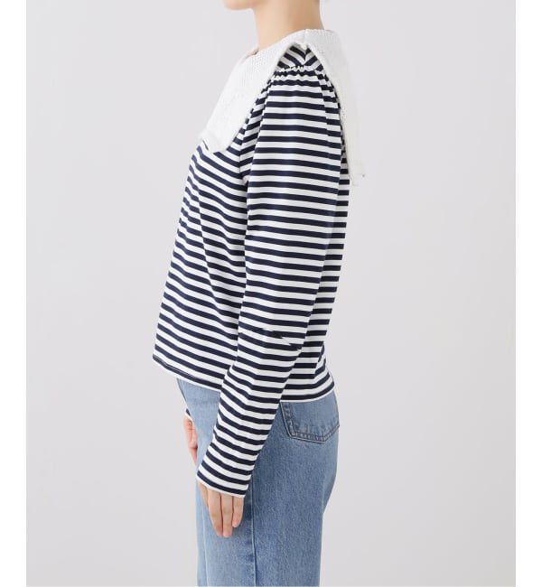 SLOBE IENA「nap/ナップ Crochet Collar Border Top 5641005」|Tシャツ・カットソー|