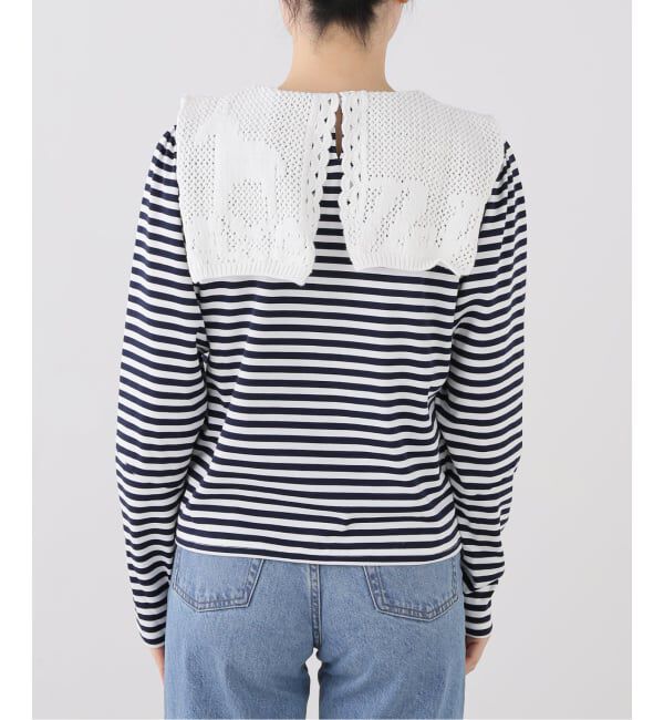 SLOBE IENA「nap/ナップ Crochet Collar Border Top 5641005」|Tシャツ・カットソー|