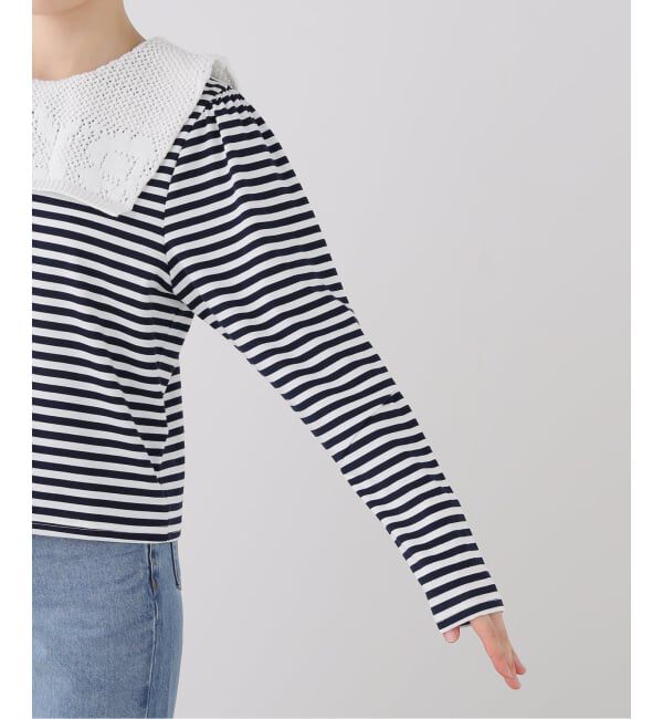 SLOBE IENA「nap/ナップ Crochet Collar Border Top 5641005」|Tシャツ・カットソー|