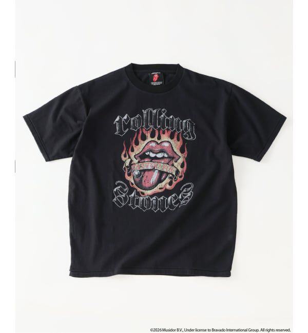 JOURNAL STANDARD relume「ローリングストーンズ 別注 ヴィンテージ加工 プリントTシャツ」|Tシャツ・カットソー|ブラック A
