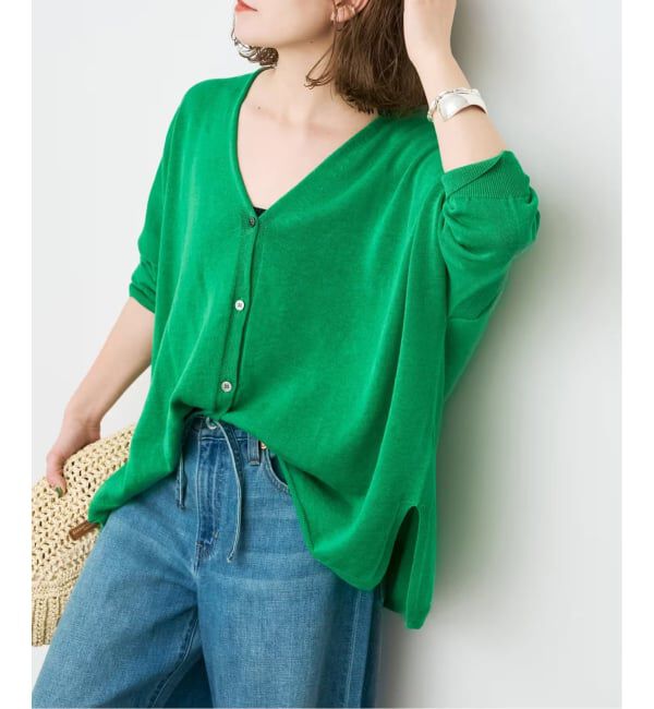 Spick and Span「《新色有り / 追加》コットンリネンギマオーバーサイズカーディガン」|カーディガン|グリーン