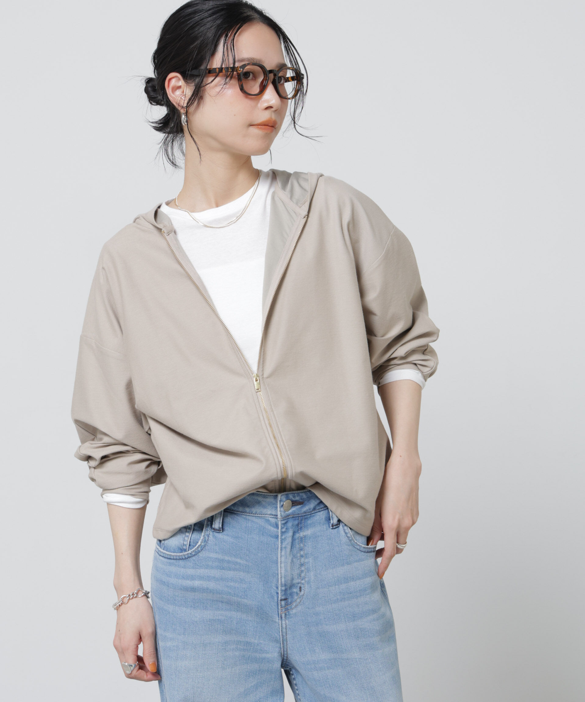 NANO universe「「Meaningful Continuity」coveross(R)ツイル調冷感プレーティング天竺パーカー」|Tシャツ・カットソー|