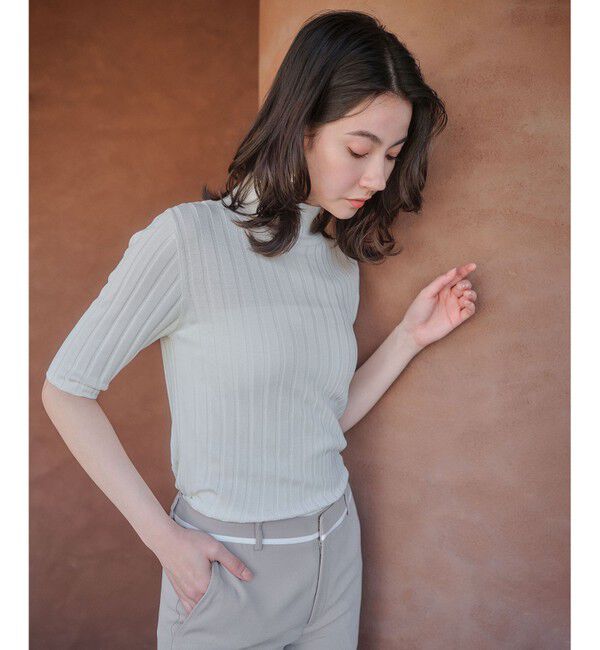 BEIGE,「MASON / 半袖シルクリブハイネックニット」|ニット・セーター|Ecru
