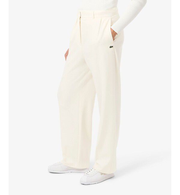 LACOSTE「オーバーサイズフランネル タックワイドパンツ」|チノ|オフホワイト