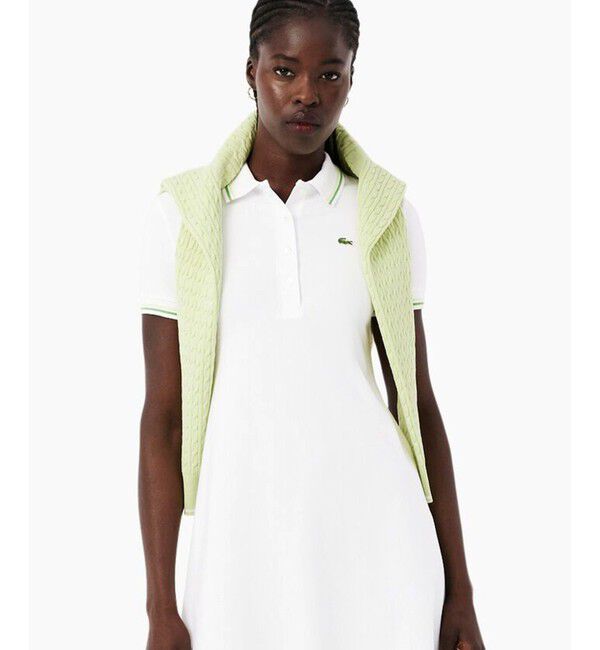 LACOSTE「配色ライン レーヨンブレンドポロドレス / フレアワンピース」|ワンピース|ホワイト