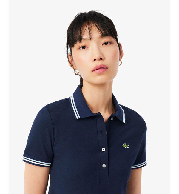 LACOSTE「配色ライン レーヨンブレンドポロドレス / フレアワンピース」|ワンピース|