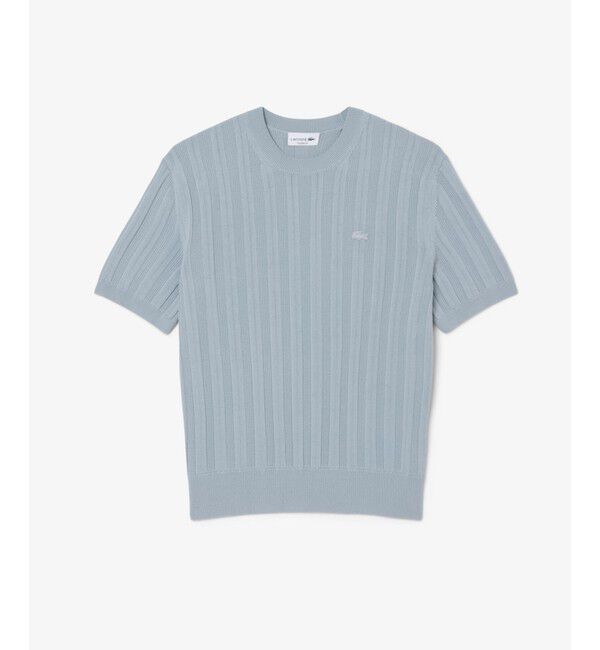 LACOSTE「レーヨンブレンド ストライプ リブニットショートスリーブセーター」|ニット・セーター|