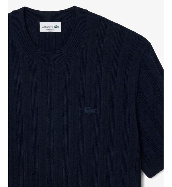 LACOSTE「レーヨンブレンド ストライプ リブニットショートスリーブセーター」|ニット・セーター|