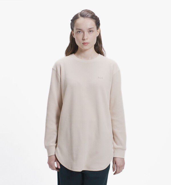 LACOSTE「ラウンドヘム ワッフルロングスリーブTシャツ」|Tシャツ・カットソー|ピンクベージュ