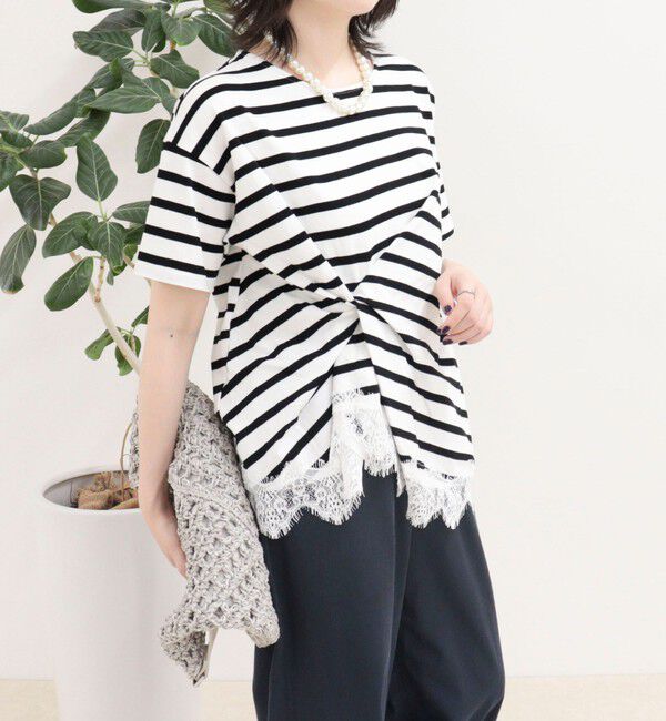 fredy emue「ボーダーアシメツイストプルオーバーTシャツ」|Tシャツ・カットソー|