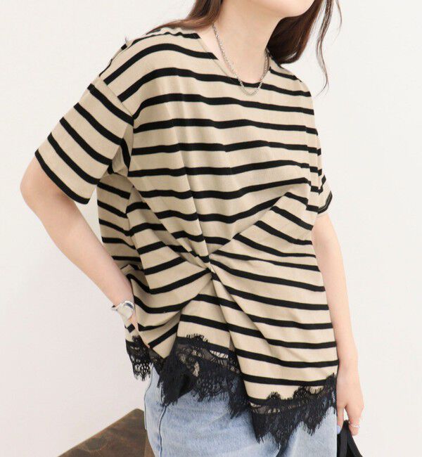 fredy emue「ボーダーアシメツイストプルオーバーTシャツ」|Tシャツ・カットソー|