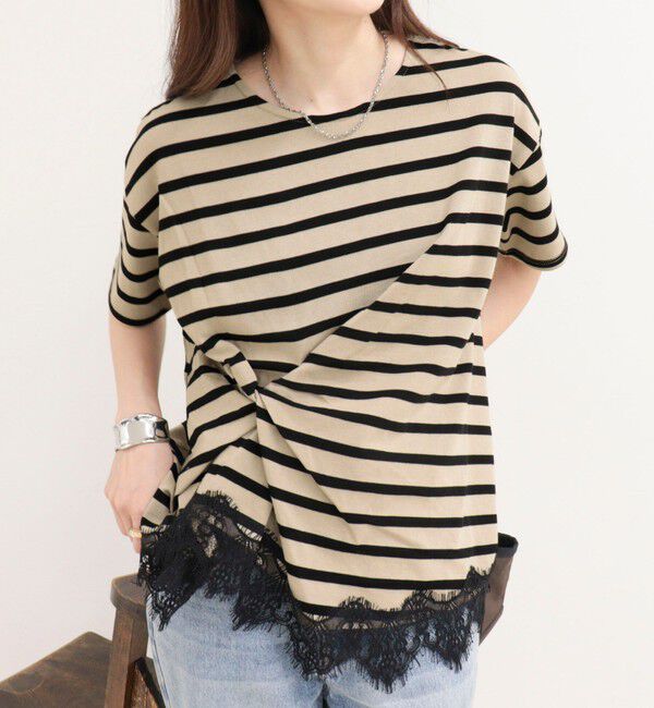 fredy emue「ボーダーアシメツイストプルオーバーTシャツ」|Tシャツ・カットソー|
