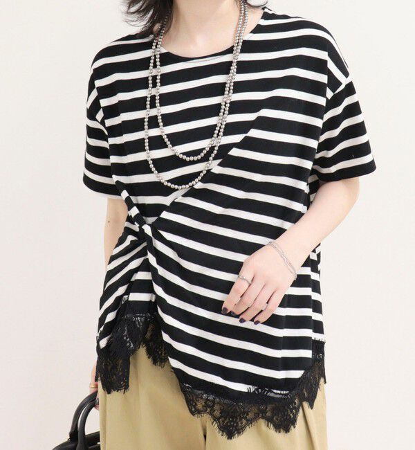 fredy emue「ボーダーアシメツイストプルオーバーTシャツ」|Tシャツ・カットソー|