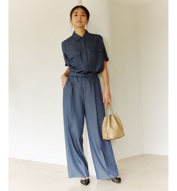 ROPE「【洗える・カセット服・新色追加】バックサテンイージーワイドパンツ/お仕事・通勤・セットアップ対応」|チノ|