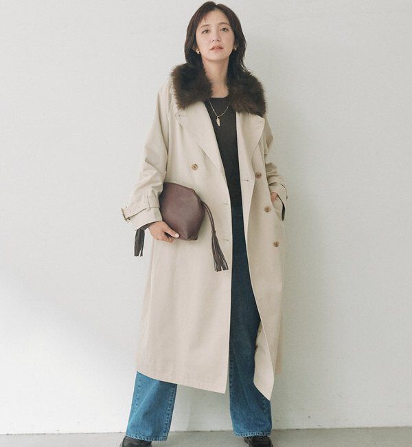  「【A・MONN】ファー付きオープンカラーコート」|その他|