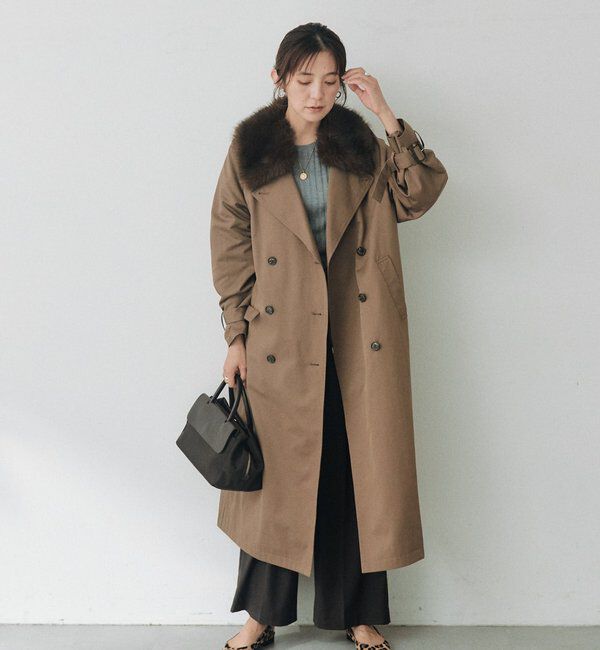  「【A・MONN】ファー付きオープンカラーコート」|その他|