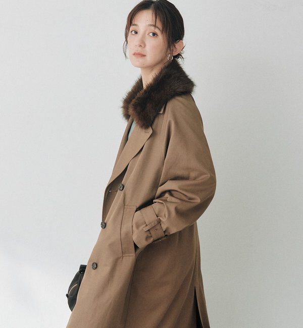 「【A・MONN】ファー付きオープンカラーコート」|その他|
