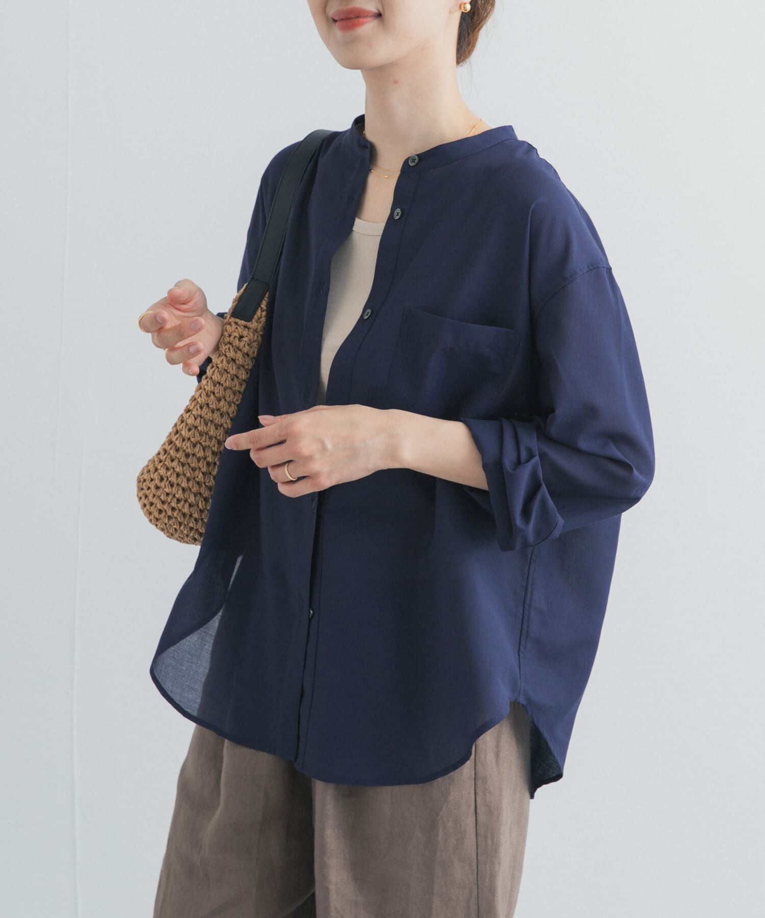 URBAN RESEARCH DOORS「『UR TECH』バンドカラーシャツ」|シャツ・ブラウス|