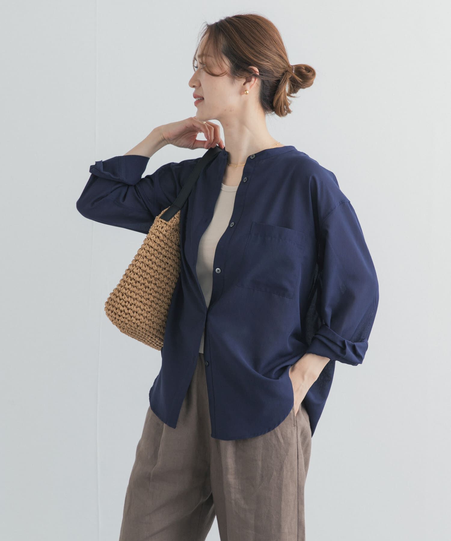 URBAN RESEARCH DOORS「『UR TECH』バンドカラーシャツ」|シャツ・ブラウス|