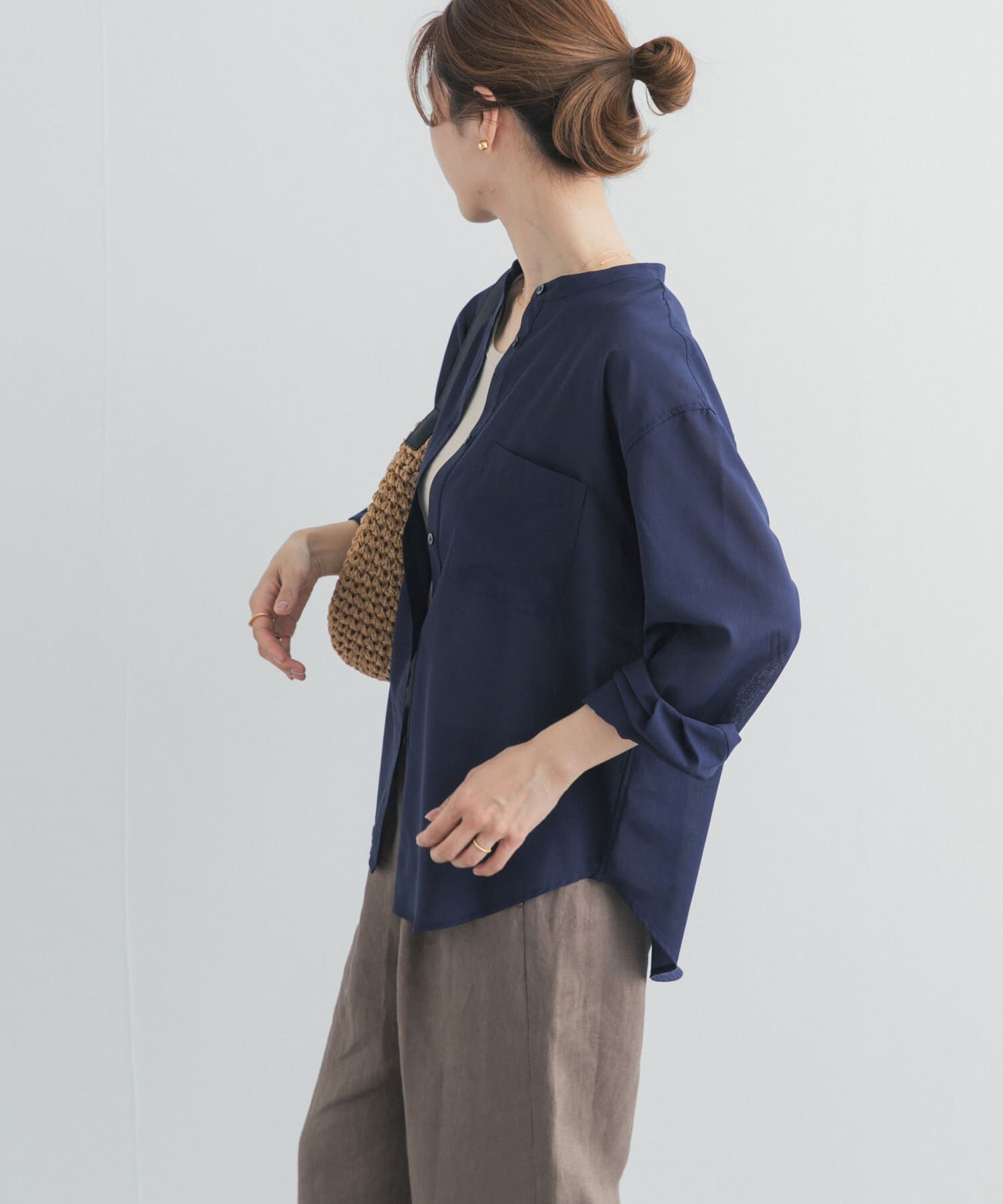 URBAN RESEARCH DOORS「『UR TECH』バンドカラーシャツ」|シャツ・ブラウス|