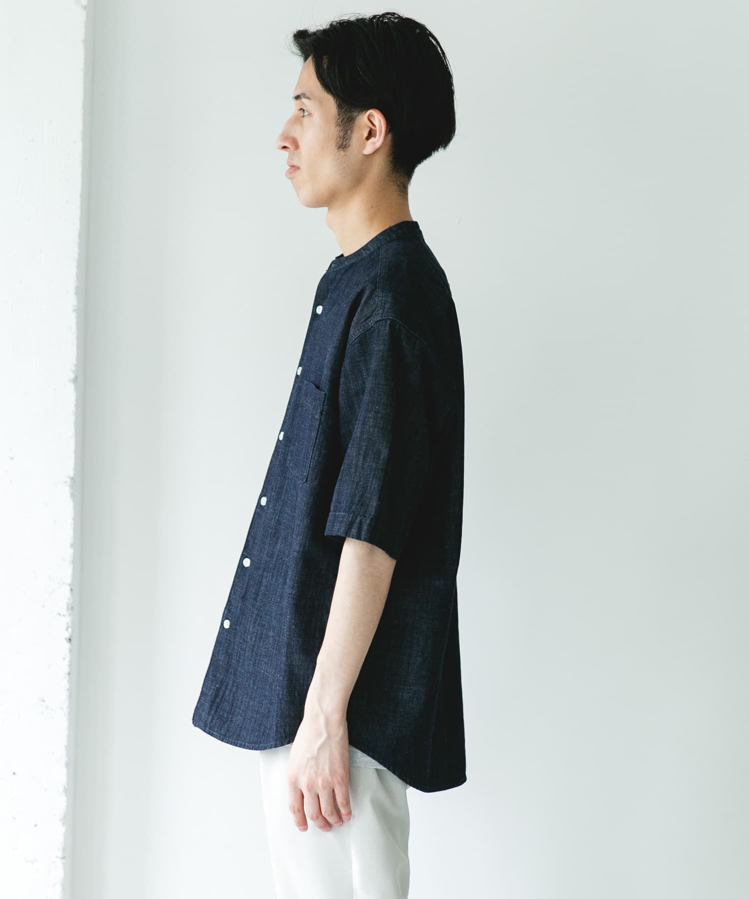 URBAN RESEARCH DOORS「リネンブレンド デニムバンドショートスリーブシャツ」|シャツ・ブラウス|