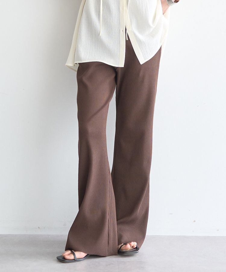 earth music&ecology「セルフカットリブフレアパンツ」|その他|Brown