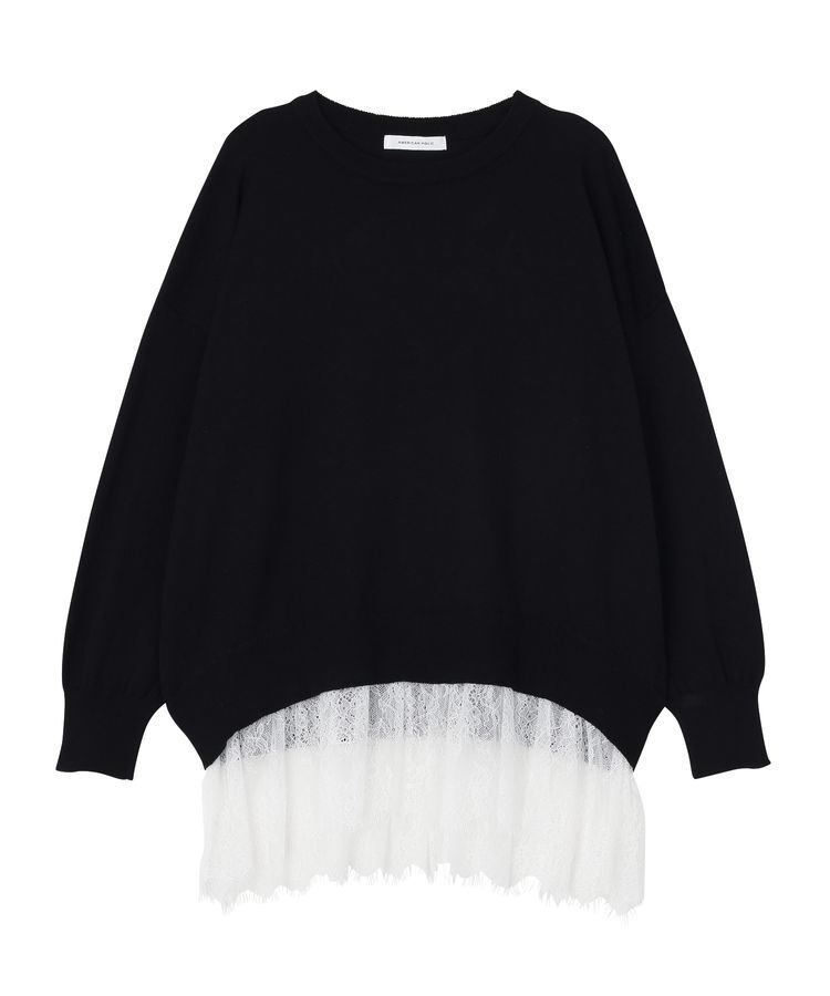 AMERICAN HOLIC「裾レースドッキングクルーネックニット」|ニット・セーター|Black