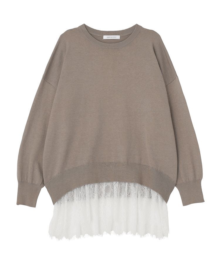 AMERICAN HOLIC「裾レースドッキングクルーネックニット」|ニット・セーター|Gray Beige
