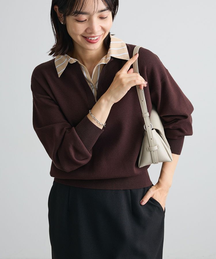 Green Parks「シャツ衿付きニットプルオーバー」|ニット・セーター|Brown