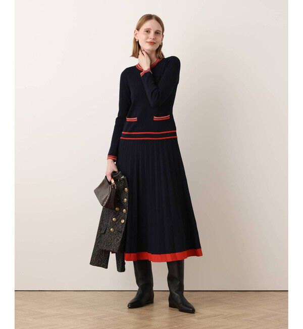 allureville「【Oggi.jp掲載】ラインアクセントプリーツニットワンピース」|ワンピース|