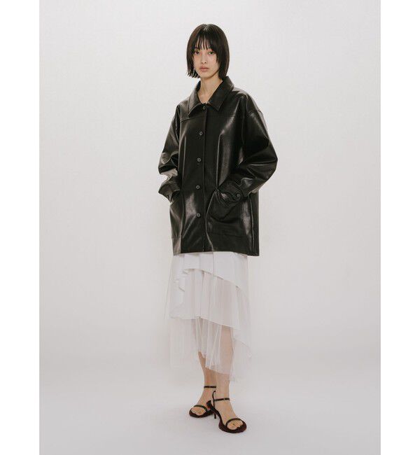 MIDIUMISOLID「MIDIUMISOLID for Ladies シンセティックレザーオーバーサイズブルゾン」|テーラードジャケット|