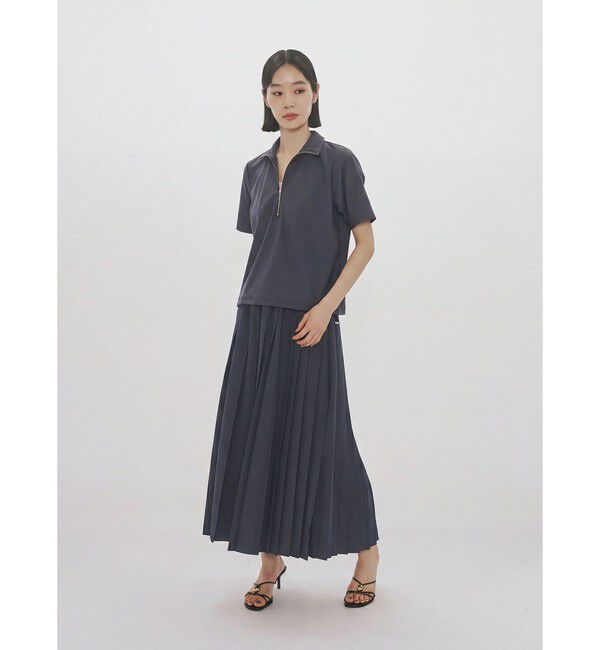 MIDIUMISOLID「MIDIUMISOLID for Ladies アシンメトリープリーツスカート」|スカート|ネイビー