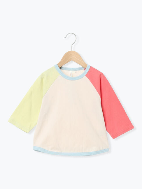Samansa Mos2 Lagom「クレイジー配色7分袖ラグランT」|Tシャツ・カットソー|ベージュ