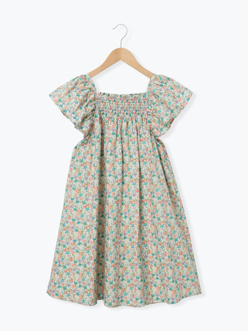 Samansa Mos2 Lagom「【140・150】シャーリング花柄ワンピース」|ワンピース|サックスブルー