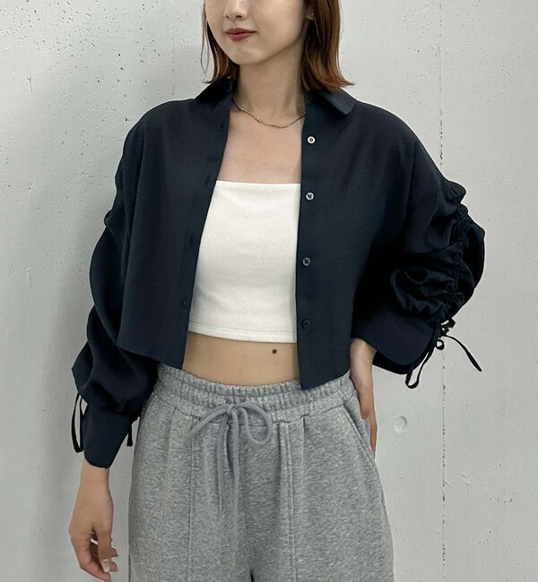 archives「ドロストスリーヴショートシャツ」|シャツ・ブラウス|CHARCOAL GRAY
