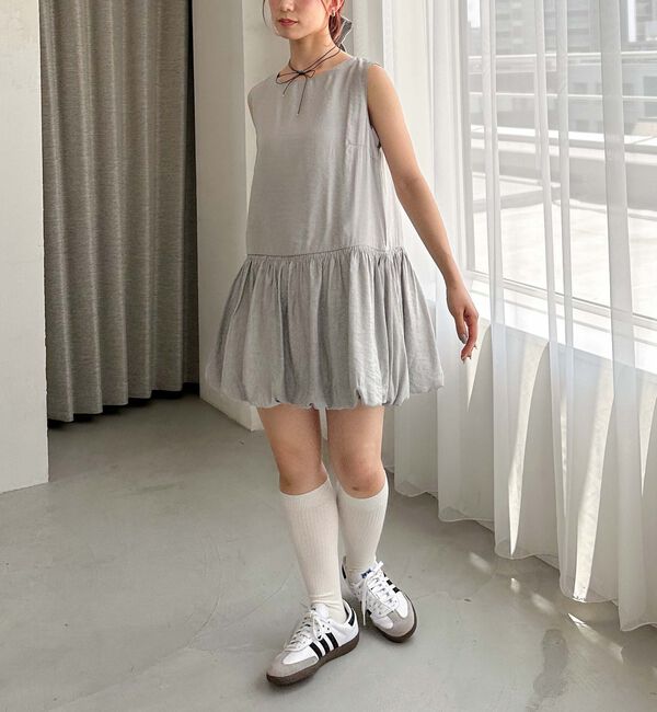 archives「ベルトシュシュ付バルーンノースリミニワンピース」|チュニック|GRAY