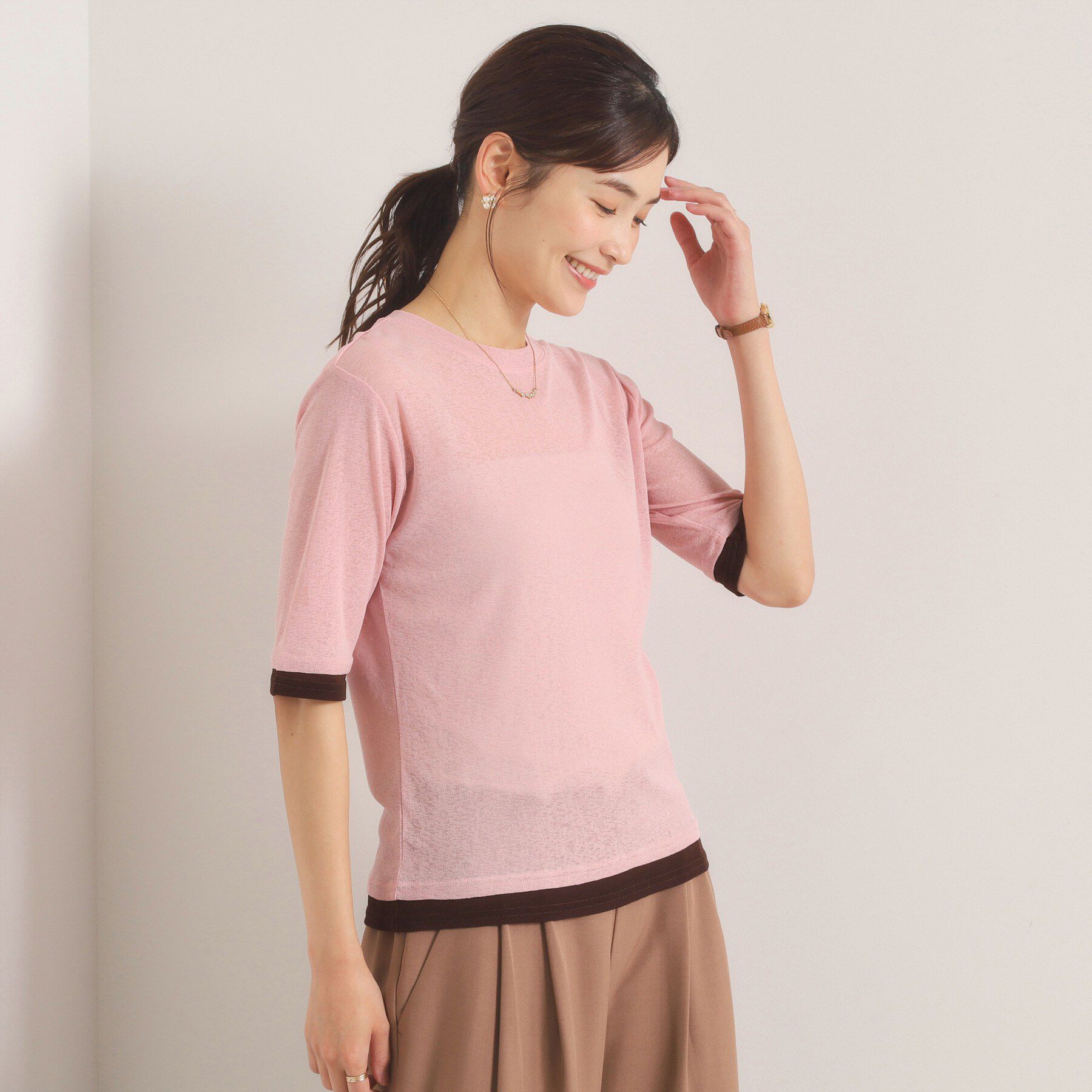ITS&rsquo;DEMO「シアーレイヤード5分袖Tシャツ」|Tシャツ・カットソー|ピンク(071)
