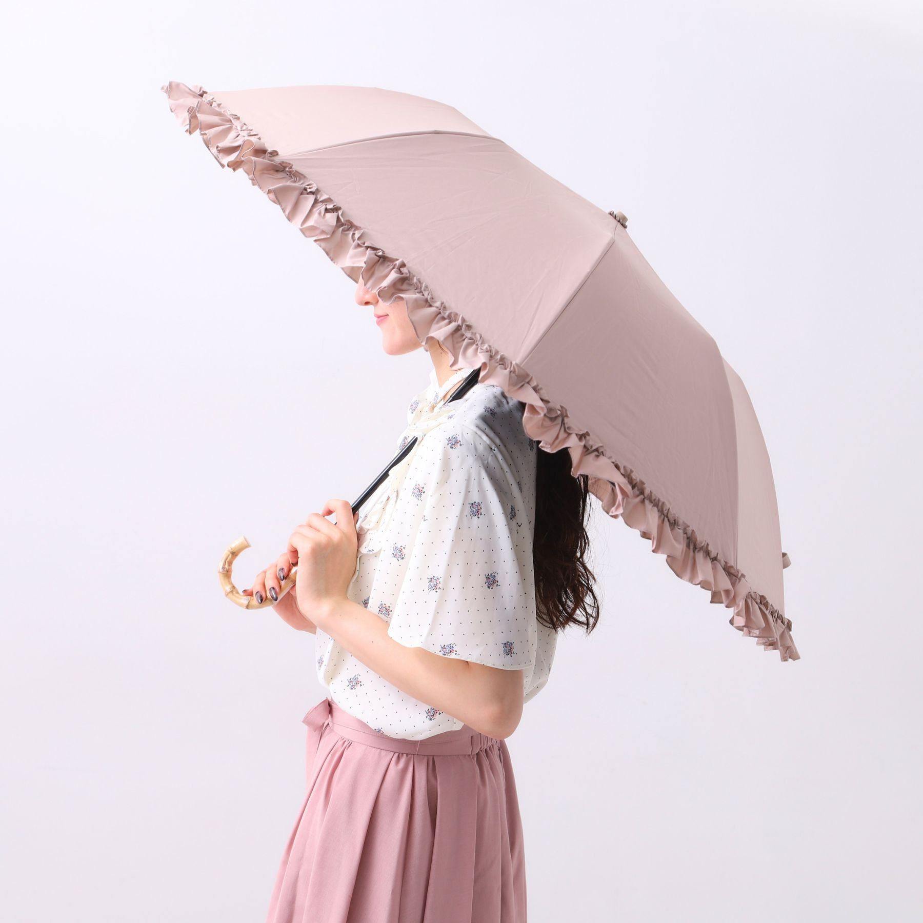 イノセントワールド　フリル　日傘 折りたたみ/晴雨兼用】遮光率100％！ワンタッチ開閉 フリル折りたたみ