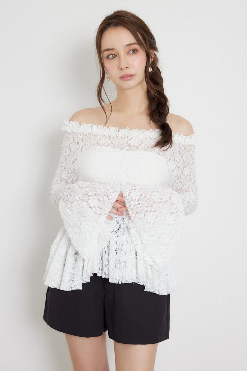 rienda「レースオフショルダーペプラムトップス」|Tシャツ・カットソー|