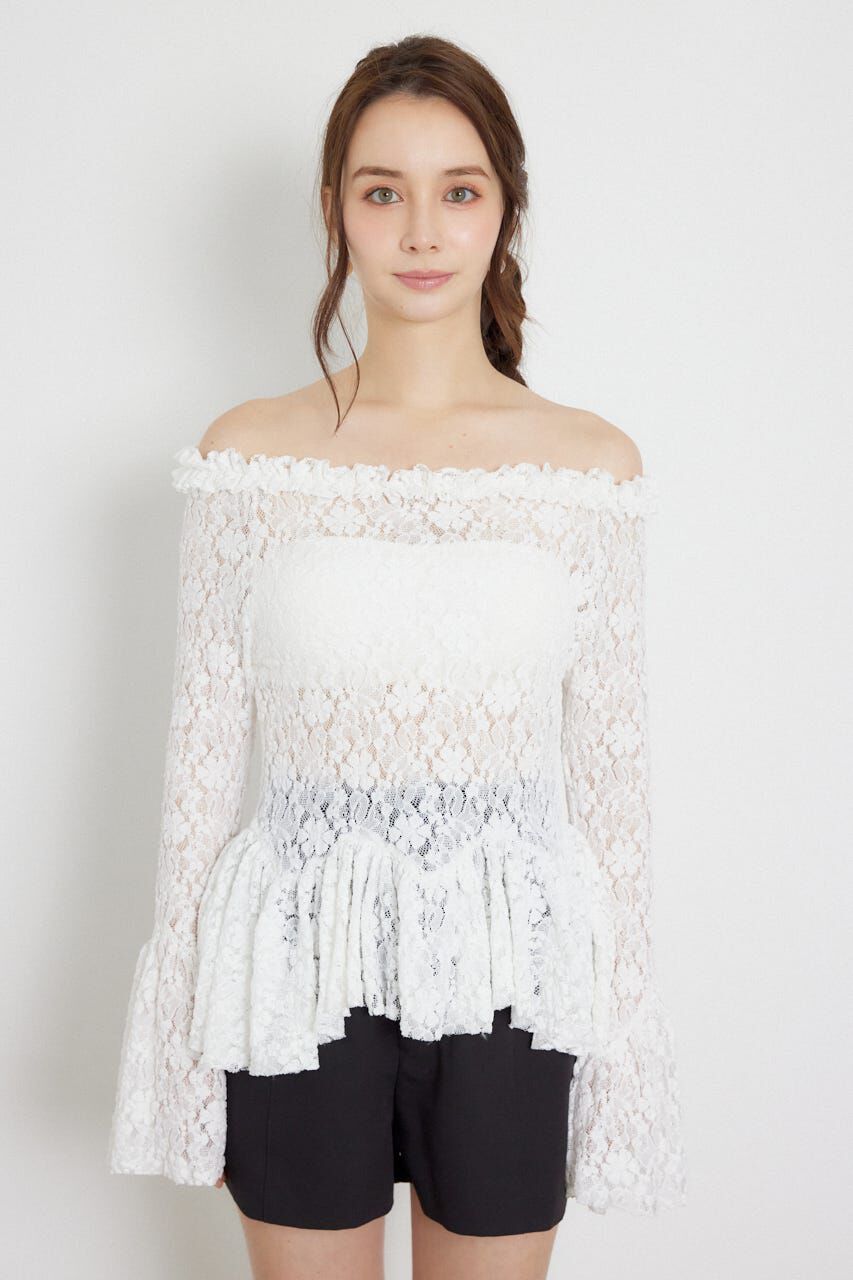 rienda「レースオフショルダーペプラムトップス」|Tシャツ・カットソー|