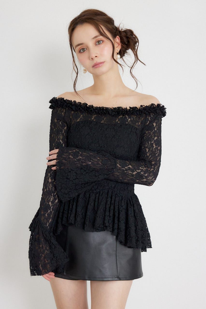 rienda「レースオフショルダーペプラムトップス」|Tシャツ・カットソー|