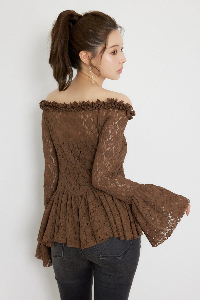 rienda「レースオフショルダーペプラムトップス」|Tシャツ・カットソー|