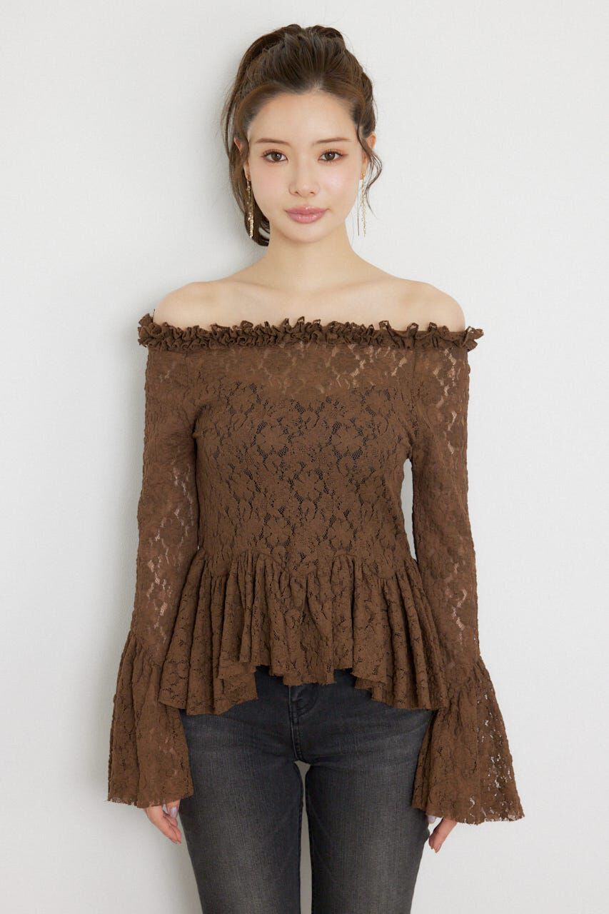 rienda「レースオフショルダーペプラムトップス」|Tシャツ・カットソー|
