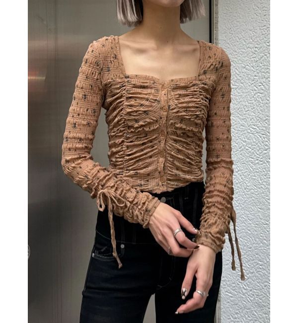 EMODA「フロントボタンギャザートップ」|Tシャツ・カットソー|ベージュ