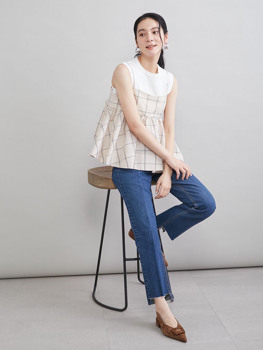 Mila Owen「【MILA PANTS】裾段差テーパードデニムパンツ」|デニム|